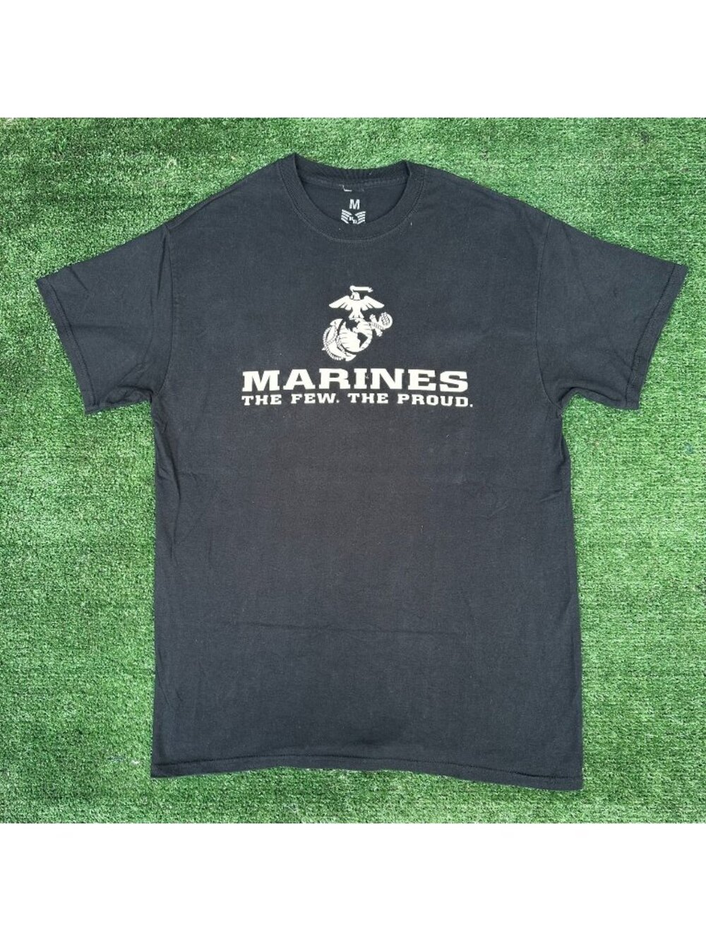 Vintage Y2K USMC Marine Corps Few Proud T-Shirt Black M Military Minimalist